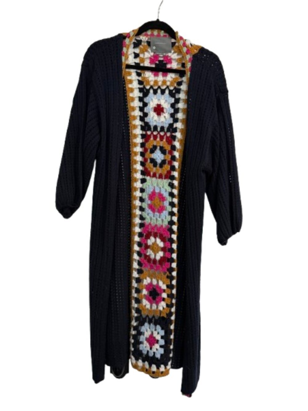 ANTHROPOLOGIE Granny Square Crochet Trimmed Duster Kimono One Size Knit Sweater